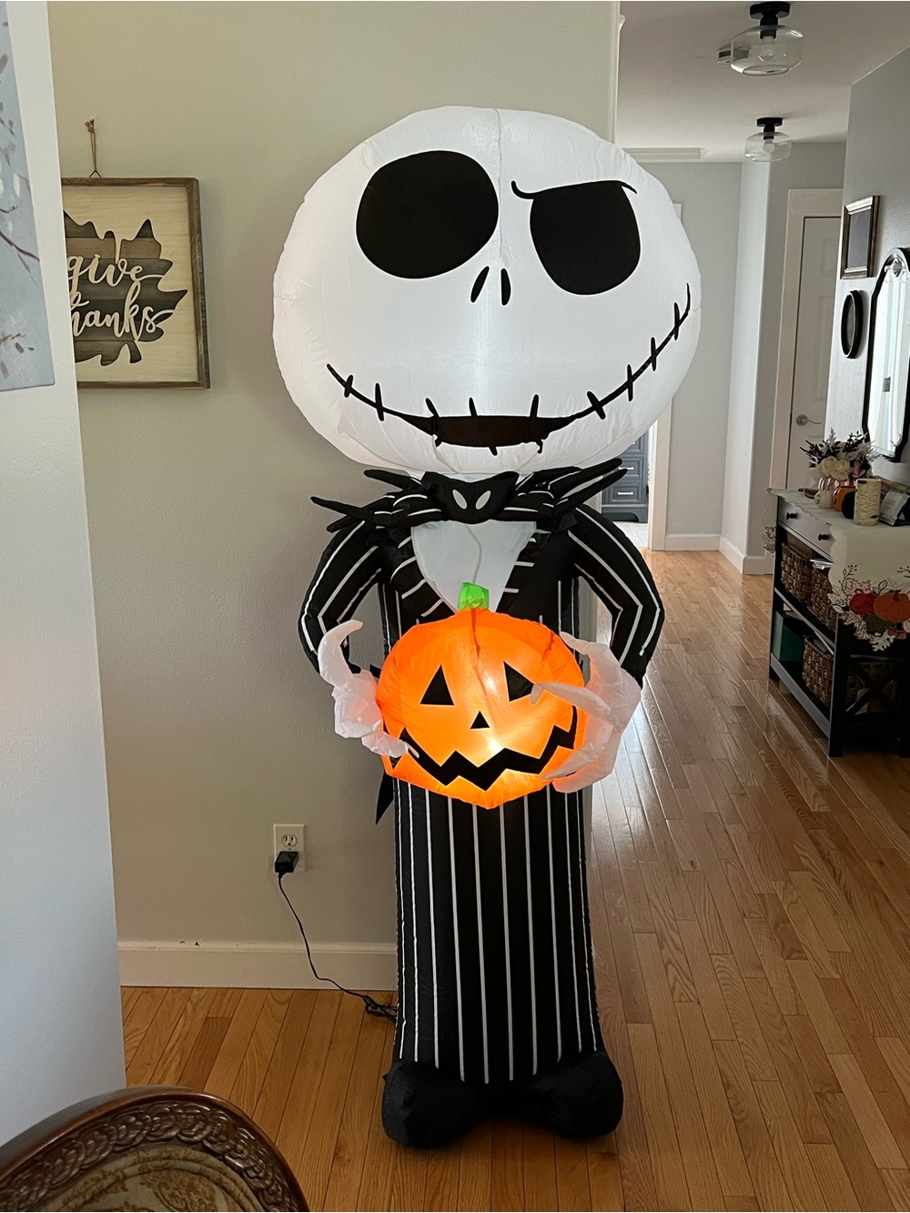 Disney Jack Skellington Inflatable with Orange Jack-O'-Lantern